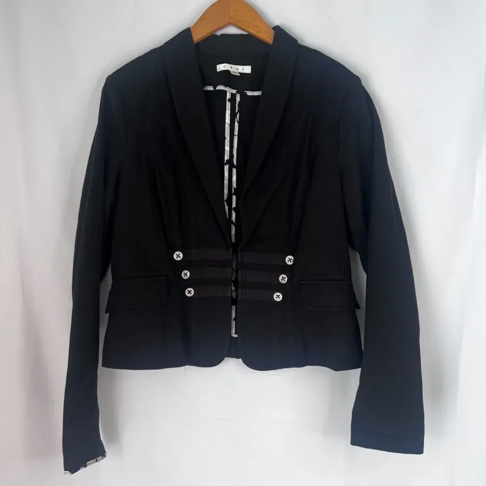 Cabi Black Lightweight Cotton Moto Military Style Layering Blazer Size 8‎